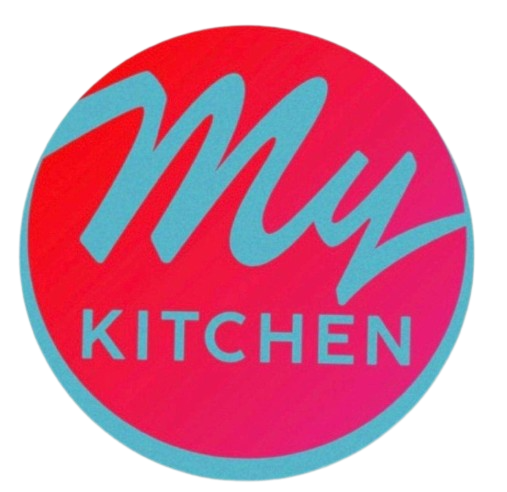 My Kitchen HK logo, featuring a stylized 'My' in cursive and colored blue against a red background